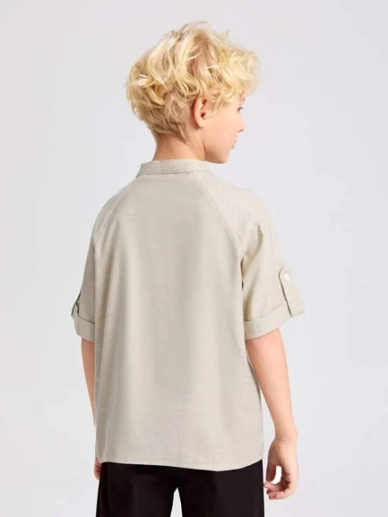 BASICS Boys Mock Neck Roll Up Sleeve Shirt - Image 6