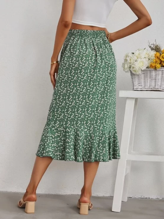 Ditsy Floral Print Ruffle Hem Trim Wrap Skirt - Image 2
