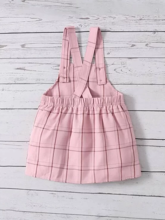 Baby Plaid Button Pinafore Print Overall Dress - Image 3