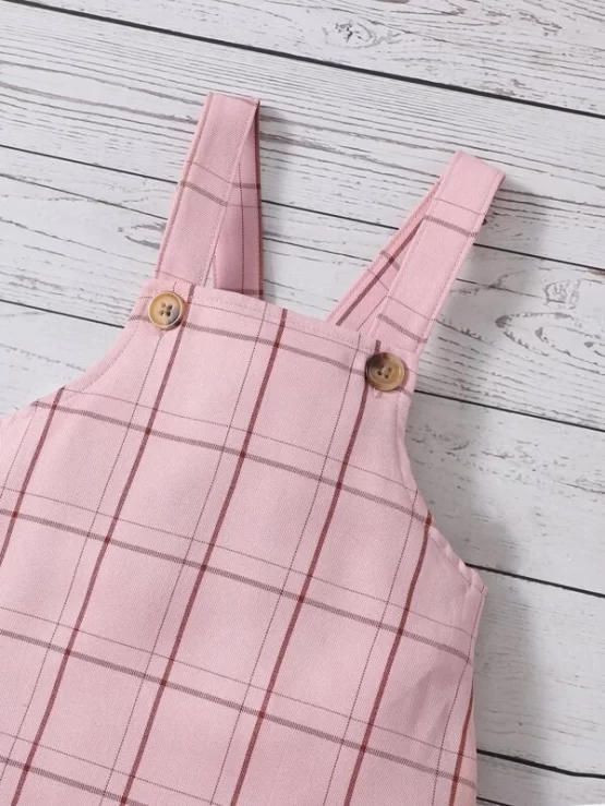 Baby Plaid Button Pinafore Print Overall Dress - Image 2