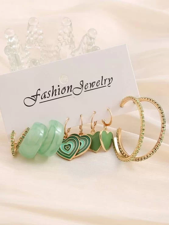 Five pairs Heart & Geometric Decor Earrings - Image 2