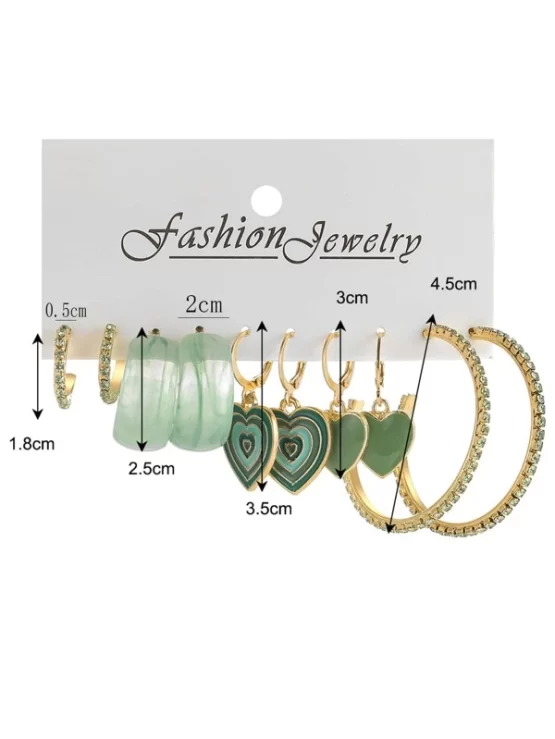 Five pairs Heart & Geometric Decor Earrings - Image 3