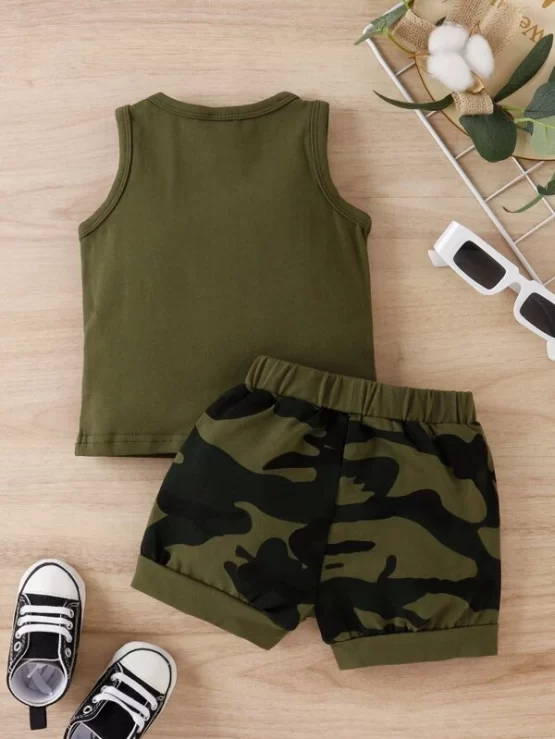 Baby Glasses And Slogan Graphic Tank Top & Camo Print Shorts - Image 2