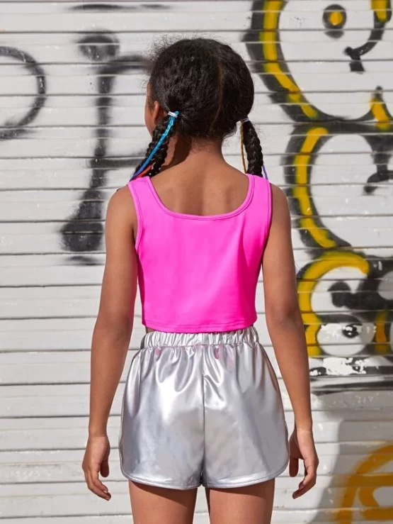Girls Letter Graphic Tank Top & Shorts Set - Image 2