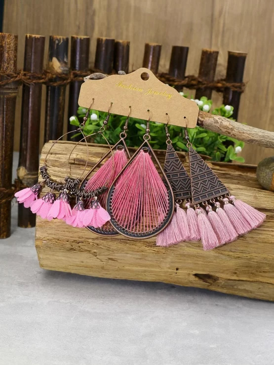 EMERY ROSE 3pairs Flower & Tassel Drop Earrings - Image 3