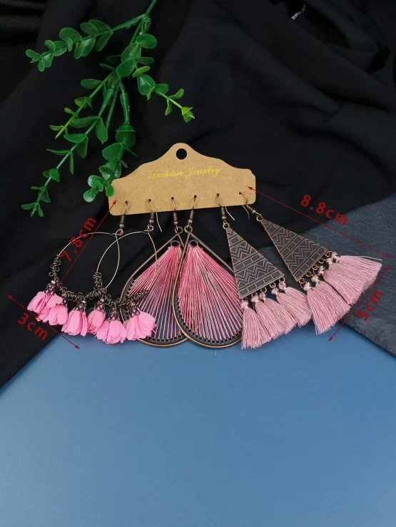 EMERY ROSE 3pairs Flower & Tassel Drop Earrings - Image 2