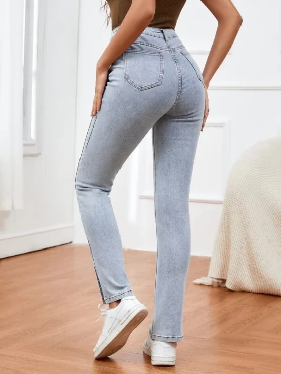 Light Washed Split Pocket Zipper Hem Skinny Jeans - Image 3