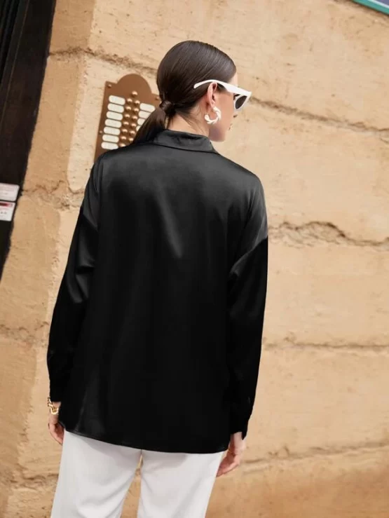 Button Up Front Collar Drop Shoulder Blouse - Image 7
