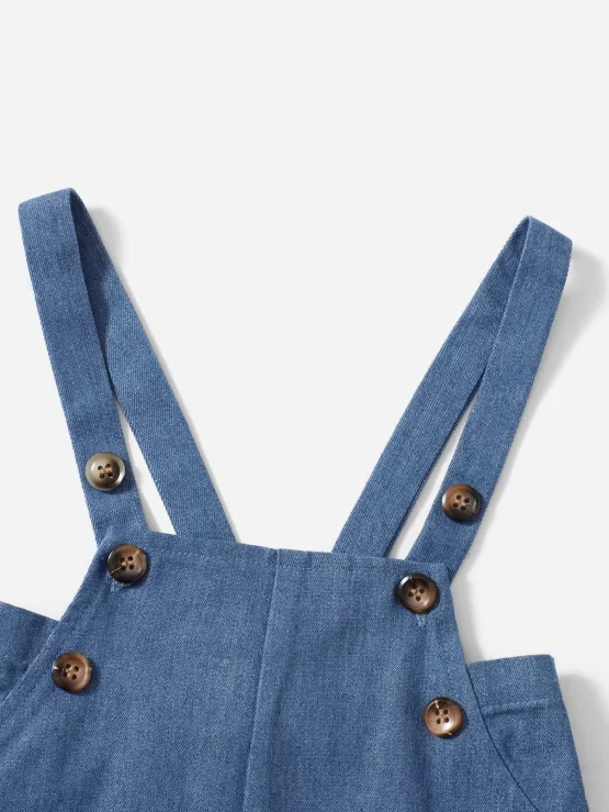 Baby Button Plain Straps Front Overall Romper - Image 3