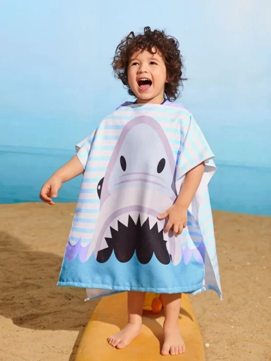 Toddler Boys Cartoon Shark Hooded Cover Up - Image 2
