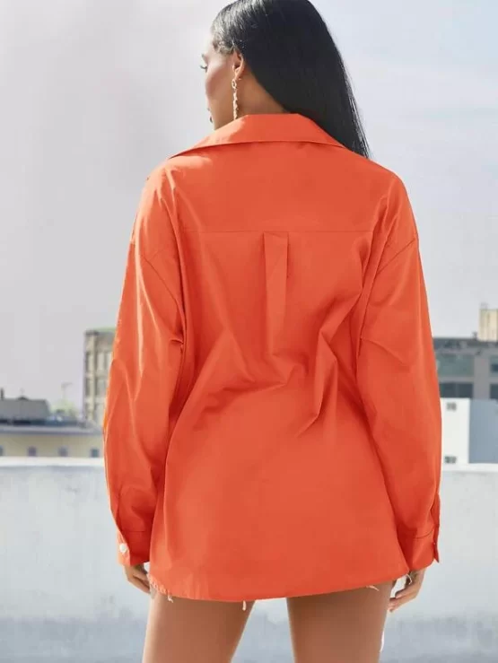 Drop Shoulder Pocket Button Front Blouse - Image 2
