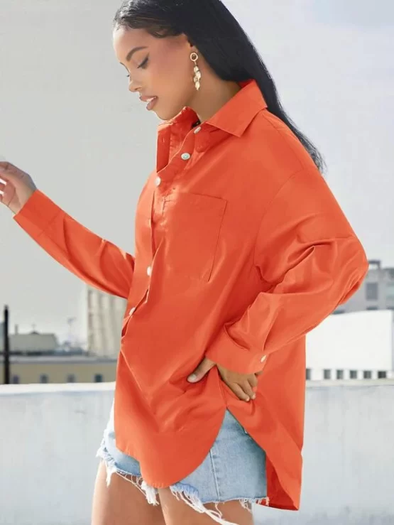 Drop Shoulder Pocket Button Front Blouse - Image 3