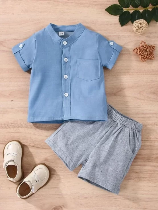 Baby Roll Tab Sleeve Shirt & Track Shorts - Image 3
