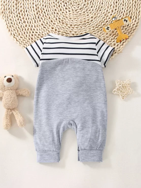 Baby Striped & Cartoon Ear Design 3D Graphic Jumpsuit - Image 2