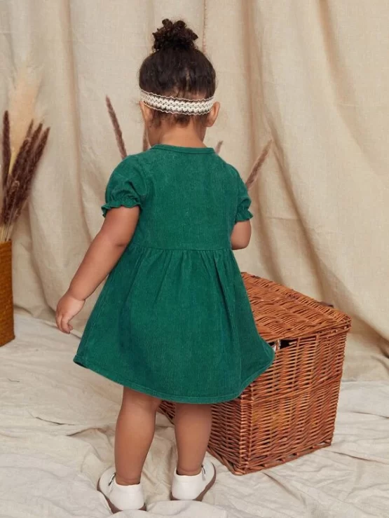 Baby Floral Embroidery Button Front Smock Dress - Image 2
