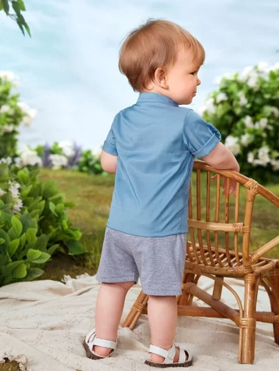 Baby Roll Tab Sleeve Shirt & Track Shorts - Image 2