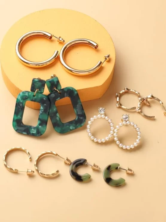 6 pairs Geometric Faux Pearl Decor Earrings - Image 3