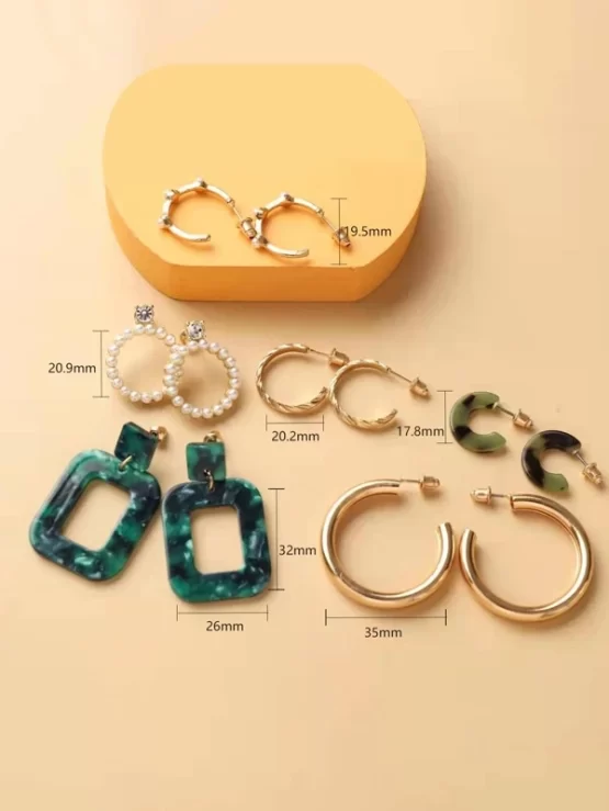6 pairs Geometric Faux Pearl Decor Earrings - Image 2