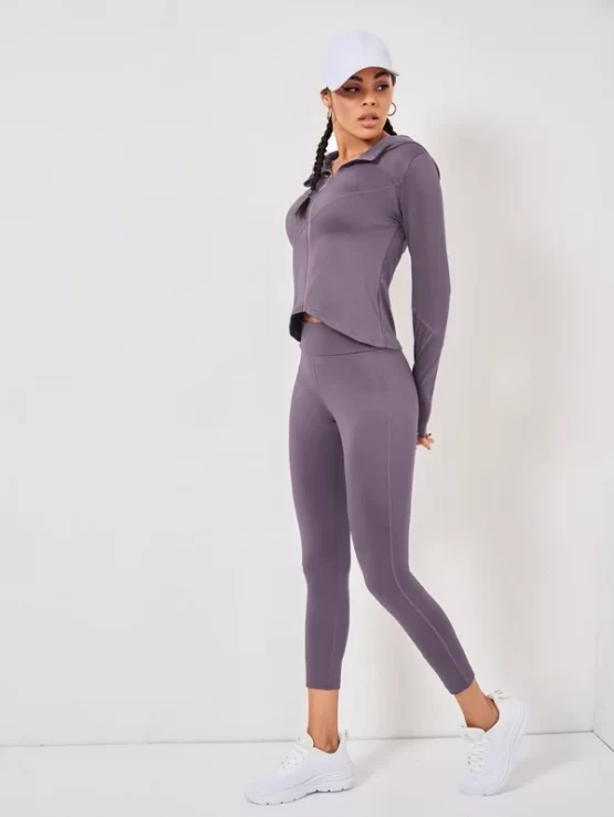 Absorbs Sweat Breathable Jacket and Sports Leggings Set - Image 2