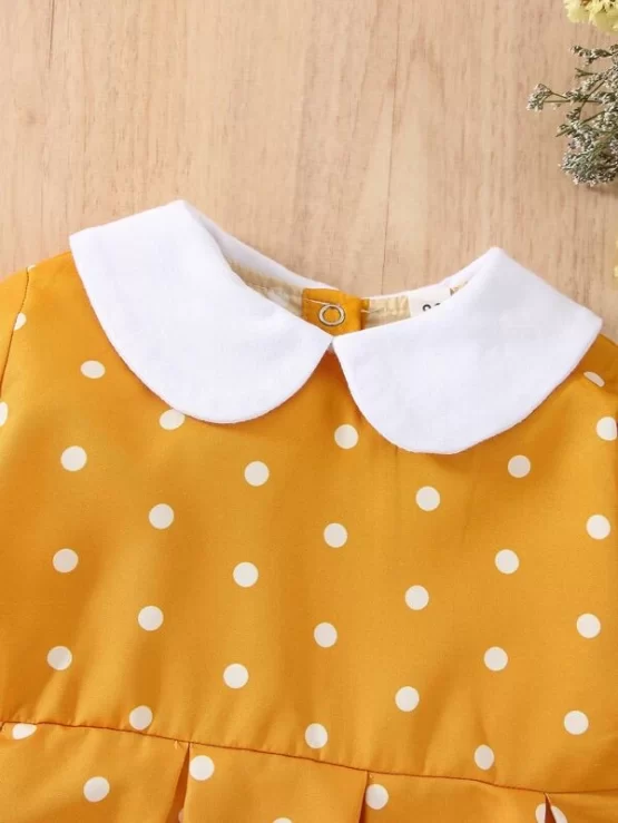 Baby Polka Dot Puff Peter-pan Collar Fold Pleated Hem Sleeve Dress - Image 2