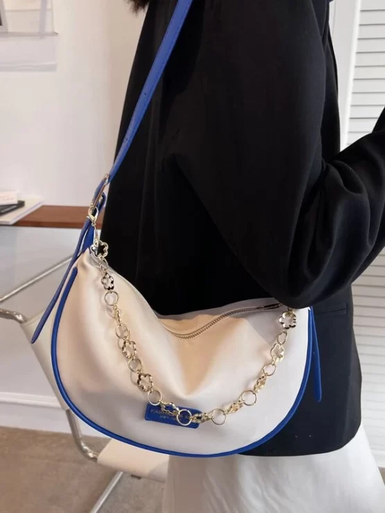 Two Tone Letter Patched Detail Saddle Bag - Image 2