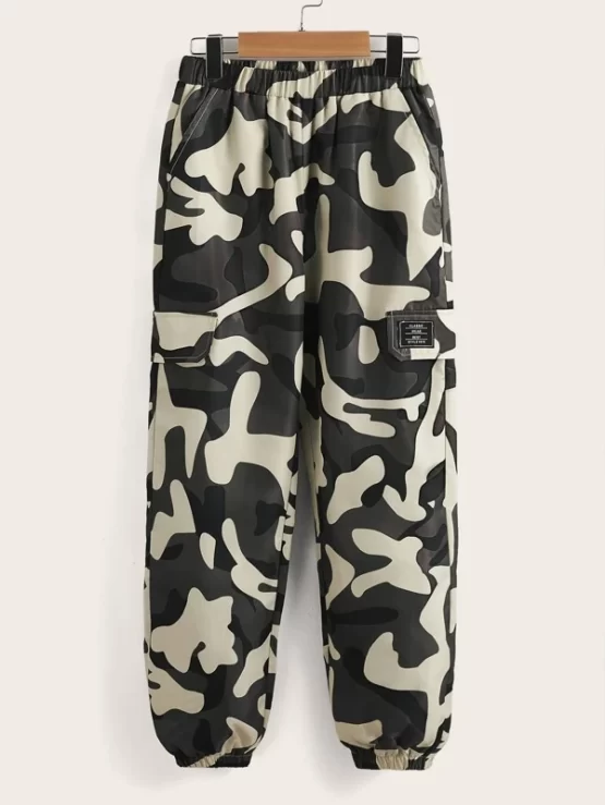 Boys Camo Print Patch Detail Elastic Waist Pants - Image 2