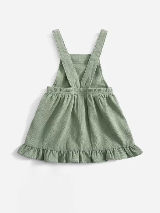 Baby Rainbow Embroidery Ruffle Hem Corduroy Overall Dress - Image 8