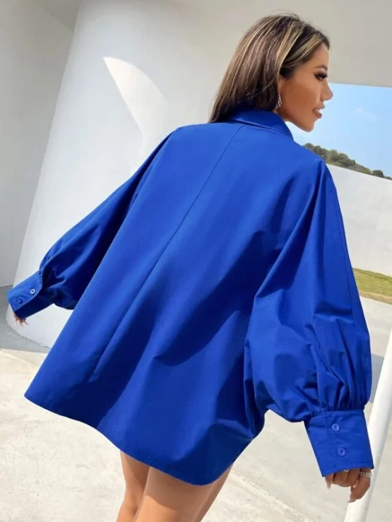 Metal Patched Button Front Detail Dolman Sleeve Blouse - Image 6