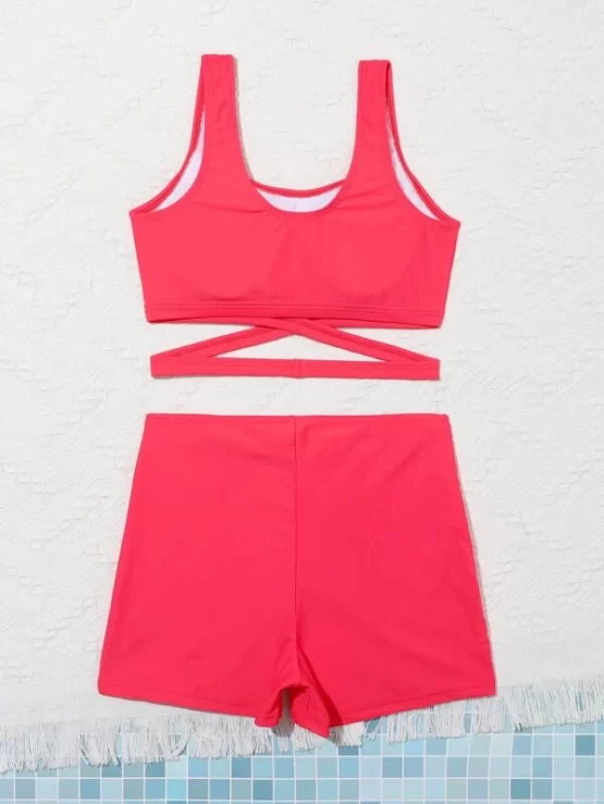 Teen Girls Wrap Criss Cross Cut Out Bikini Swimsuit - Image 2