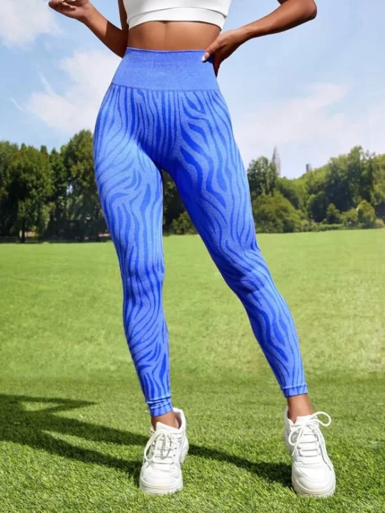 Seamless Zebra Striped Print Sports Leggings - Image 2