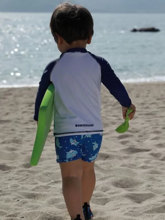 Baby Colorblock Shark Print One Piece Swimsuit - Image 2