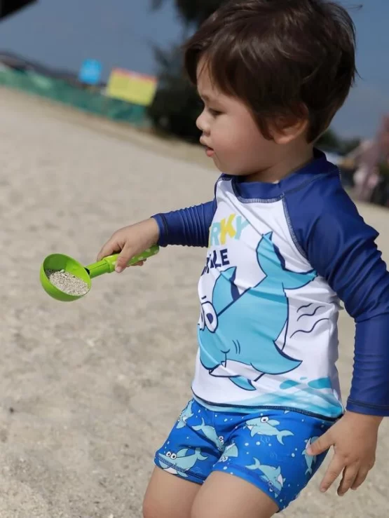 Baby Colorblock Shark Print One Piece Swimsuit - Image 3