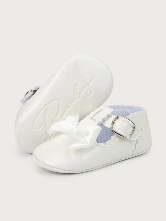 Baby Girl Plain White Scallop Bow Decor Flats - Image 2