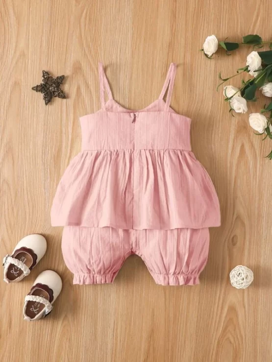 Baby Cute Plain Ruffle Peplum Cami Romper - Image 9
