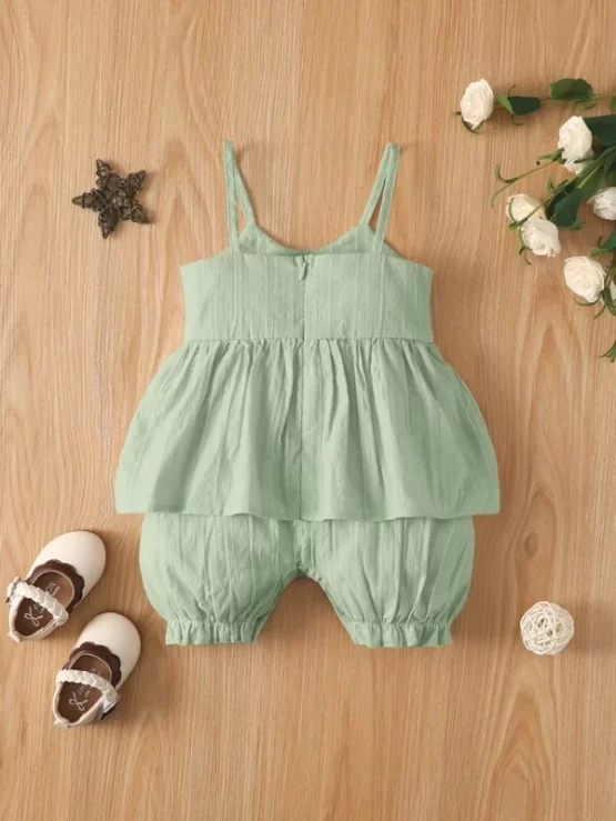 Baby Cute Plain Ruffle Peplum Cami Romper - Image 2