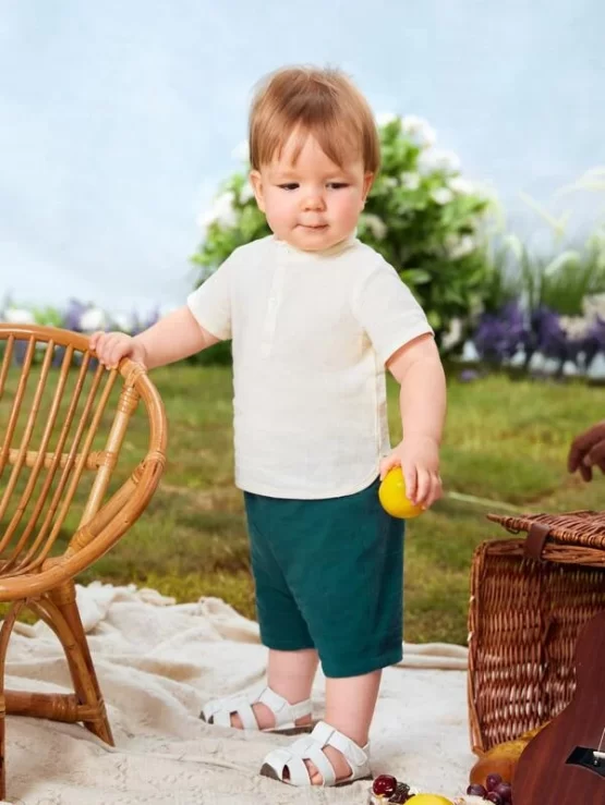 Baby Casual Half Button Blouse With Shorts - Image 3