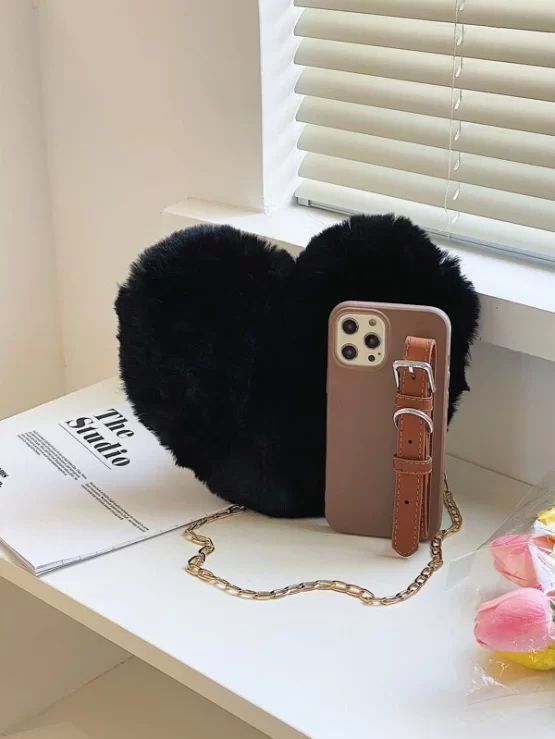Girls Heart Design Fluffy Chain Crossbody Bag - Image 6