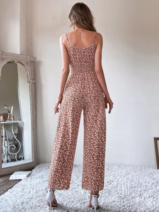 Ditsy Floral Tie Front Shirred Waist Cami Jumpsuit - Image 3
