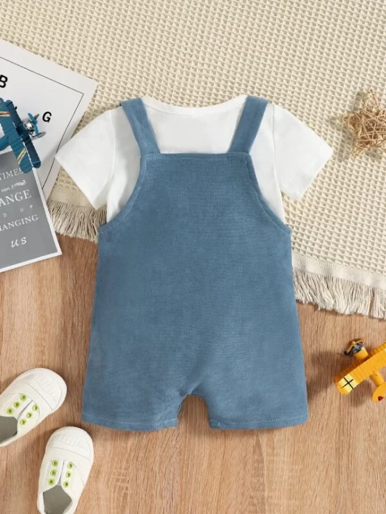 Baby Solid Tee & Car And Letter Graphic Overall Romper - Image 5