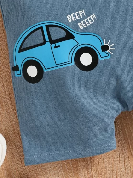 Baby Solid Tee & Car And Letter Graphic Overall Romper - Image 6