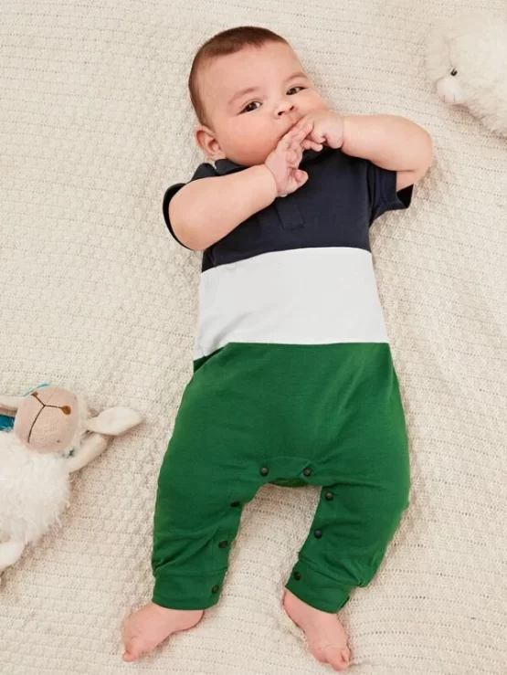 Baby Casual Colorblock Button Tee Jumpsuit - Image 2