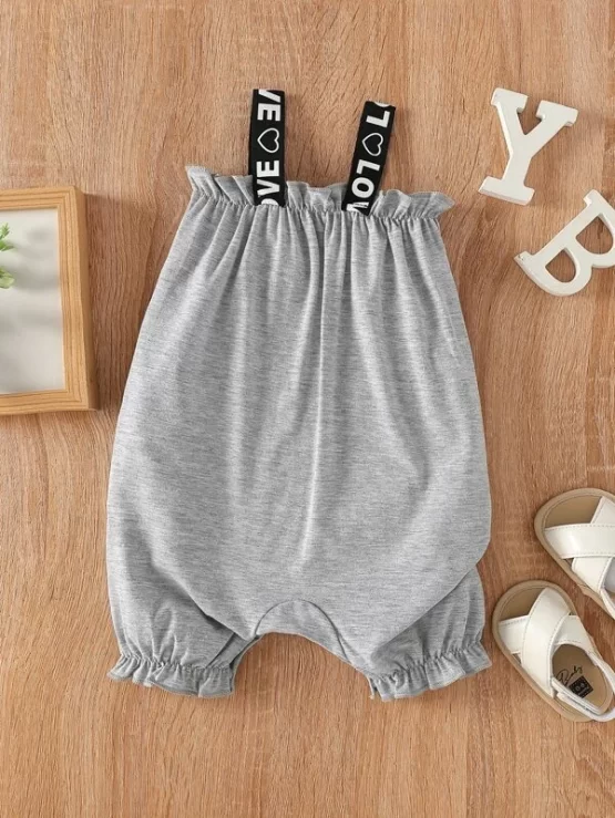 Baby Letter Tape Pocket Patched Cami Romper - Image 2