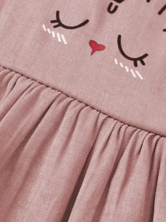 Baby Cartoon Rabbit Print Button Frill Trim Dress - Image 2