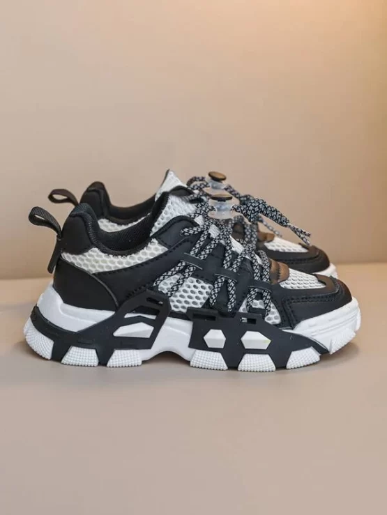 Boys Mesh Panel Drawstring Chunky Design Sneakers - Image 5