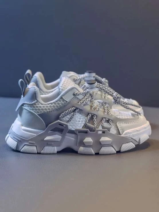 Boys Mesh Panel Drawstring Chunky Design Sneakers - Image 2