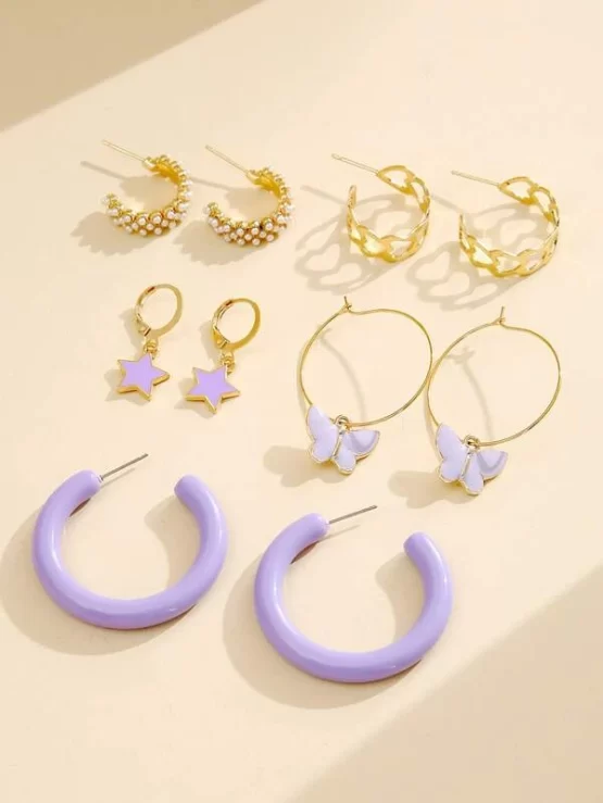 Five pairs Star Butterfly Faux Pearl Decor Earrings - Image 2