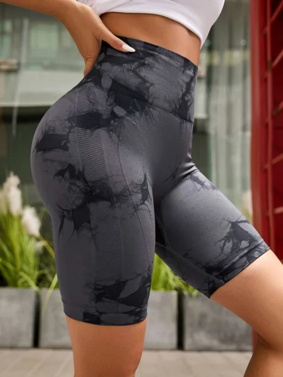 Seamless Lift Butt Tie Dye Wideband Waist Sports Shorts - Image 2