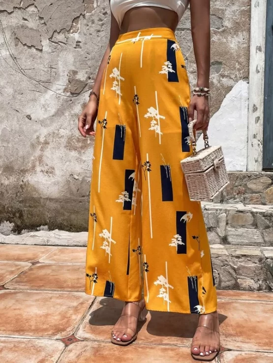 Plants & Geo Print Wide Leg Pants Without Belt - Image 3