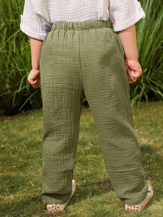 Toddler Boys Knot Letter Embroidery Pocket Patched Waist Pants - Image 5