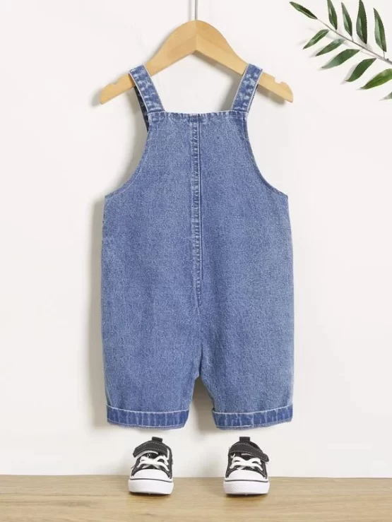 Baby Slogan Graphic Denim Button Pocket Overall - Image 2